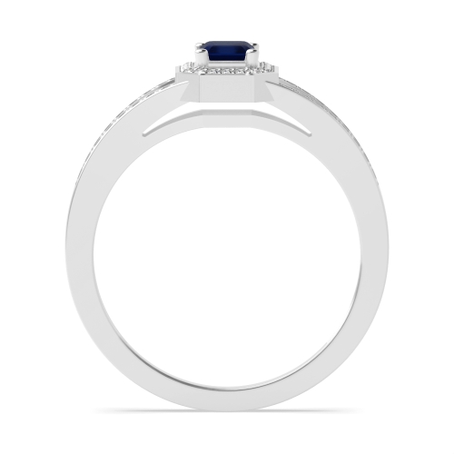 4 Prong Emerald Split shoulder Blue Sapphire Engagement Rings