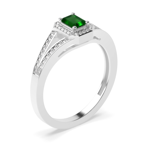 4 Prong Split shoulder Emerald Halo Engagement Rings
