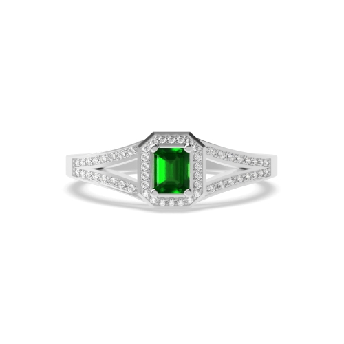 4 Prong Split shoulder Emerald Halo Engagement Rings