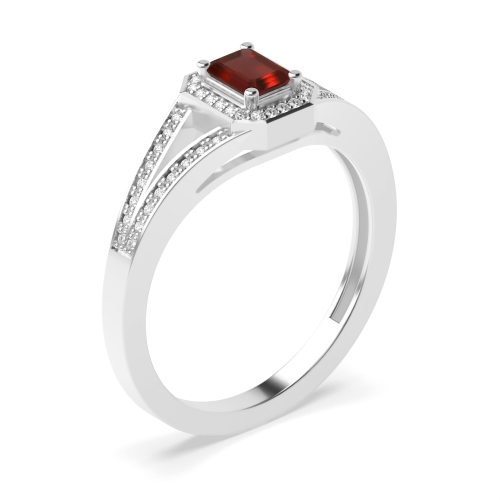 4 Prong Emerald Split shoulder Garnet Halo Engagement Rings