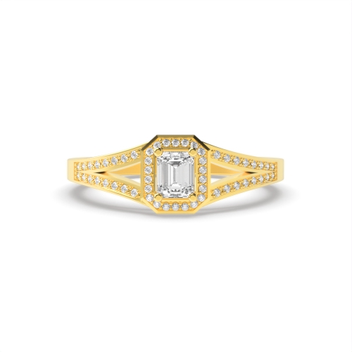 4 Prong Emerald Yellow Gold Split shoulder Engagement Rings