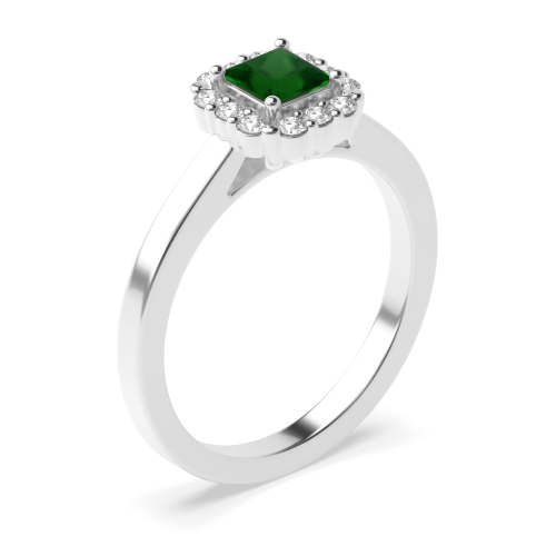 4 Prong Princess Raised Emerald Halo Engagement Rings