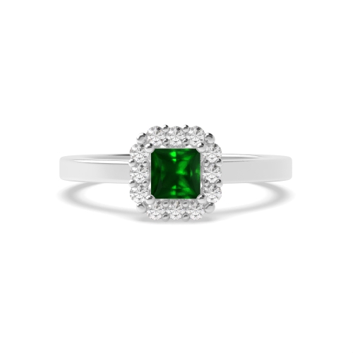 4 Prong Princess Raised Emerald Halo Engagement Rings