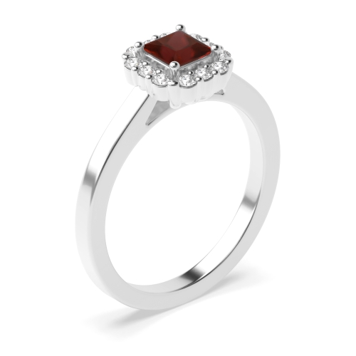 4 Prong Princess Raised Garnet Halo Engagement Rings