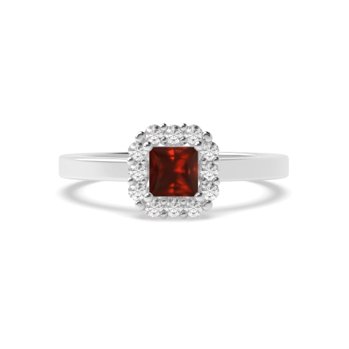 4 Prong Princess Raised Garnet Halo Engagement Rings