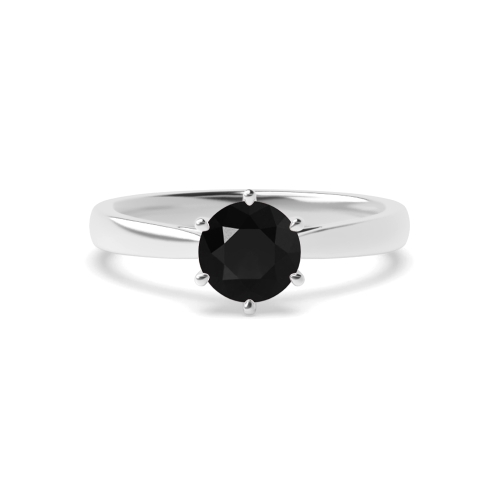 6 Prong Round Flower Setting Black Diamond Solitaire Engagement Ring