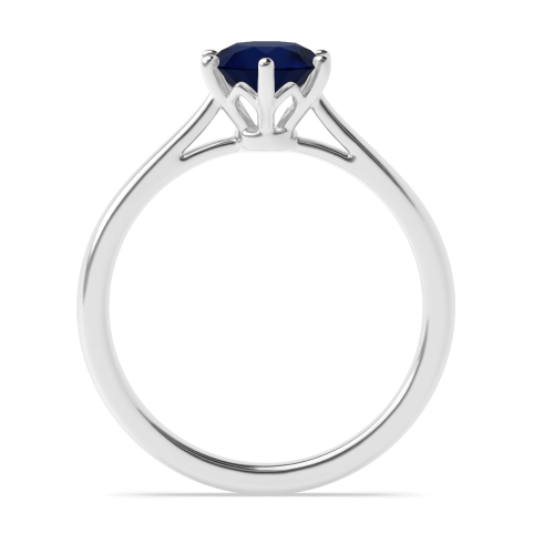 6 Prong Round Flower Setting Blue Sapphire Solitaire Engagement Ring