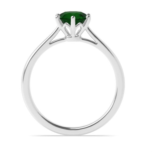 6 Prong Round Flower Setting Emerald Solitaire Engagement Ring