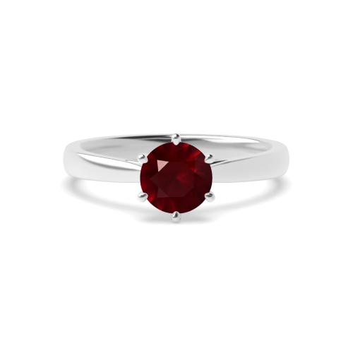 6 Prong Round Flower Setting Ruby Solitaire Engagement Ring