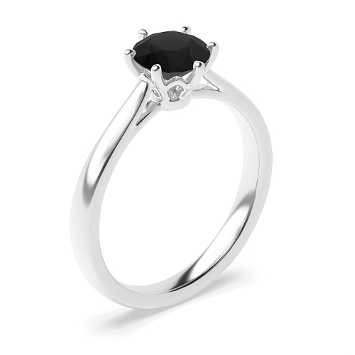 Flower setting Black Diamond Solitaire Engagement Rings