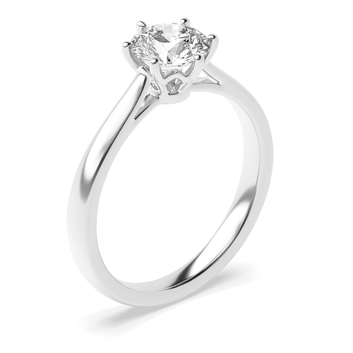 6 Prong Round Silver Flower Setting Solitaire Engagement Ring