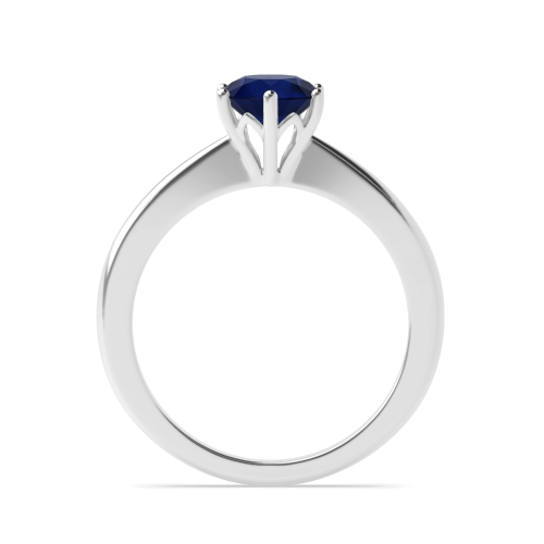 6 Prong Flower Style Tapered Shoulder Blue Sapphire Solitaire Engagement Ring