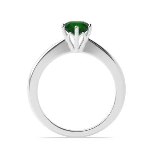 6 Prong Flower Style Tapered Shoulder Emerald Solitaire Engagement Ring