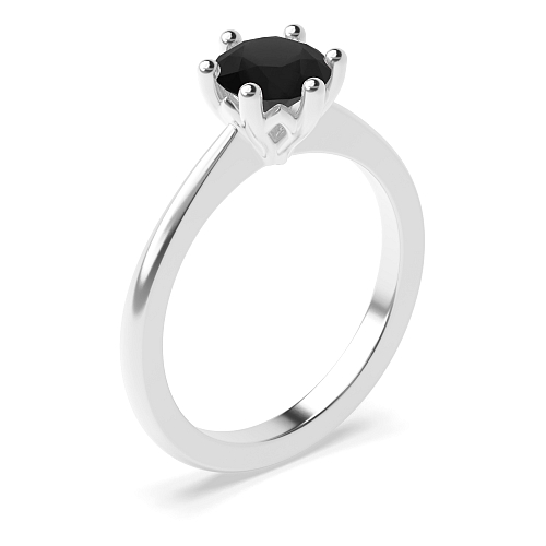Flower style tapered shoulder Black Diamond Solitaire Engagement Rings