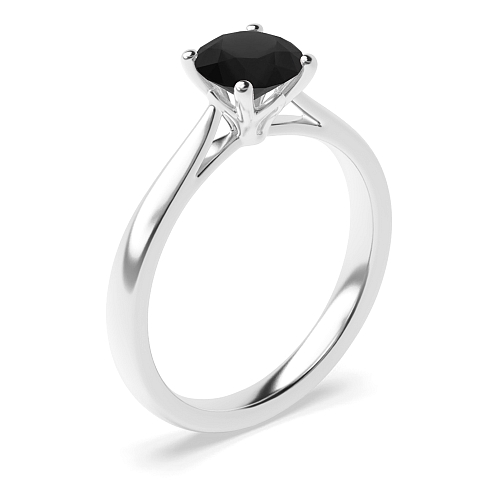 Flower petal style Black Diamond Solitaire Engagement Rings