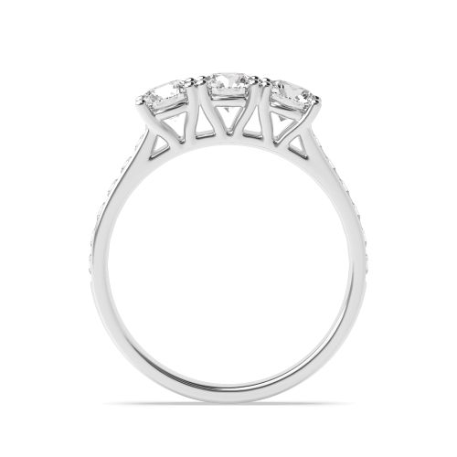 4 Prong Round Lab Grown Diamond Three Stone Engagement Ring