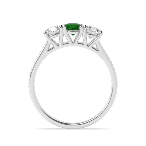 4 Prong Round Emerald Three Stone Diamond Ring