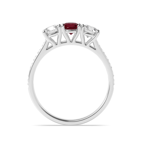 4 Prong Round Ruby Three Stone Diamond Ring