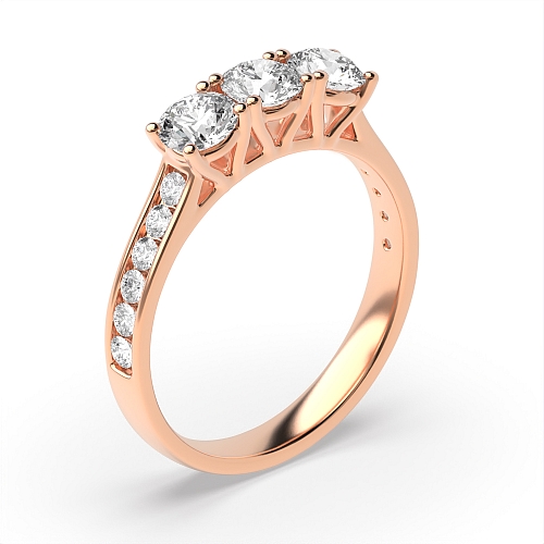 Round Rose Gold Channel set side Trilogy Engagement Rings