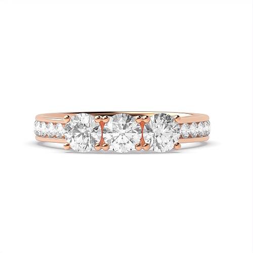 Round Rose Gold Channel set side Trilogy Engagement Rings