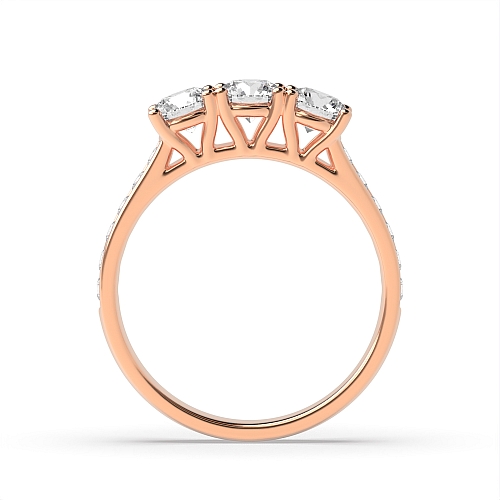 Round Rose Gold Channel set side Trilogy Engagement Rings