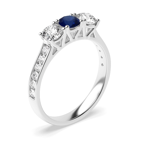 Round Channel set side Blue Sapphire Engagement Rings