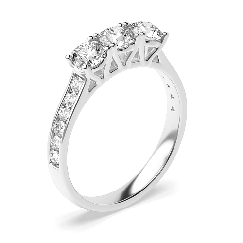 Round Channel set side Trilogy Engagement Rings