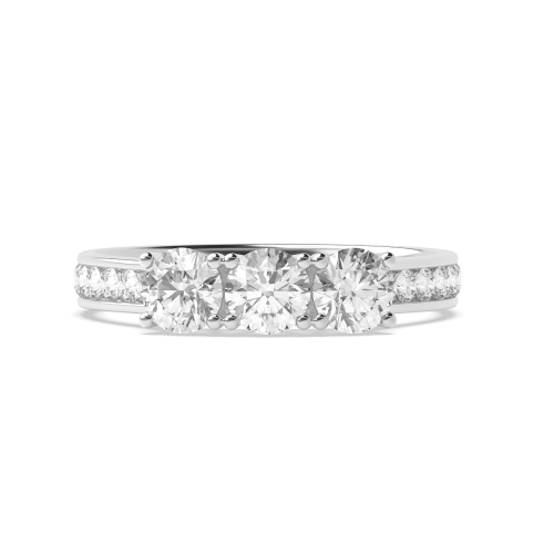 4 Prong Round Channel Set side Three Stone Engagement Ring