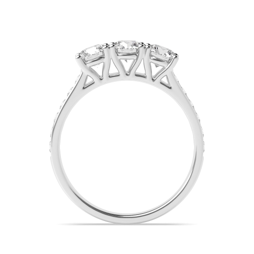 4 Prong Round Channel Set side Three Stone Engagement Ring