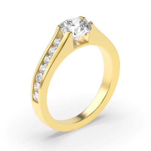 4 Prong Round Yellow Gold Raised shoulder Unique Engagement Rings
