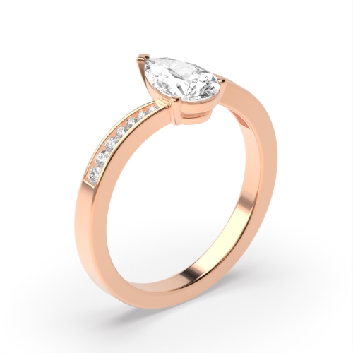 Prong Pear Rose Gold Crossover shoulder set Engagement Rings