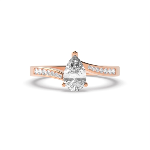Prong Pear Rose Gold Crossover shoulder set Engagement Rings