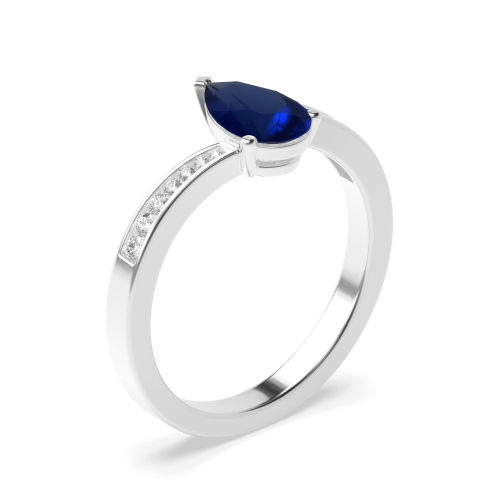 Prong Pear Crossover shoulder set Blue Sapphire Engagement Rings