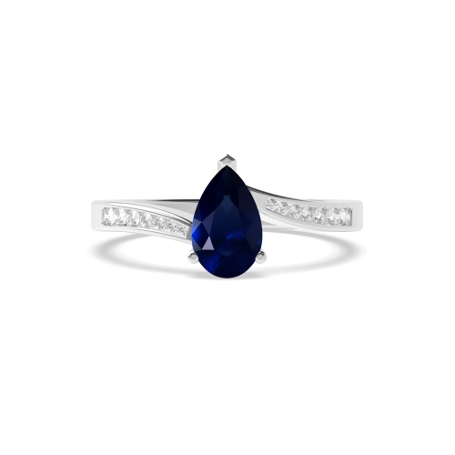 Prong Pear Crossover shoulder set Blue Sapphire Engagement Rings