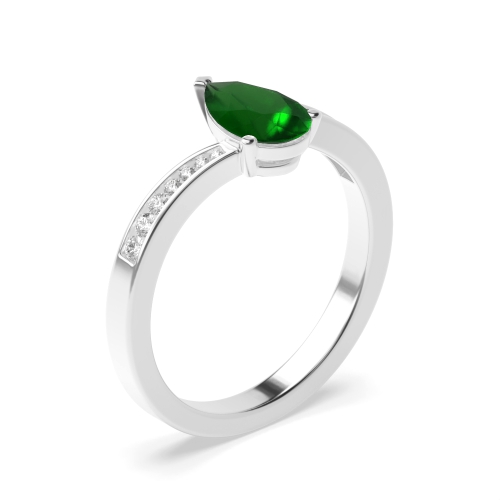 Prong Pear Crossover shoulder set Emerald Engagement Rings