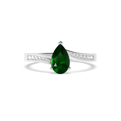 Prong Pear Crossover shoulder set Emerald Engagement Rings