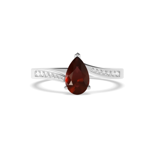 Prong Pear Crossover shoulder set Garnet Engagement Rings