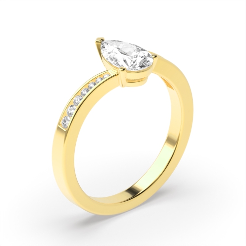Prong Pear Yellow Gold Crossover shoulder set Engagement Rings