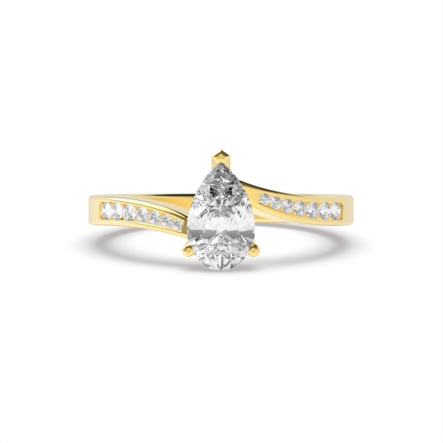 Prong Pear Yellow Gold Crossover shoulder set Engagement Rings
