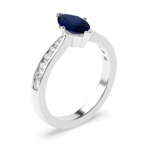 4 Prong Marquise Tapered shank Blue Sapphire Engagement Rings