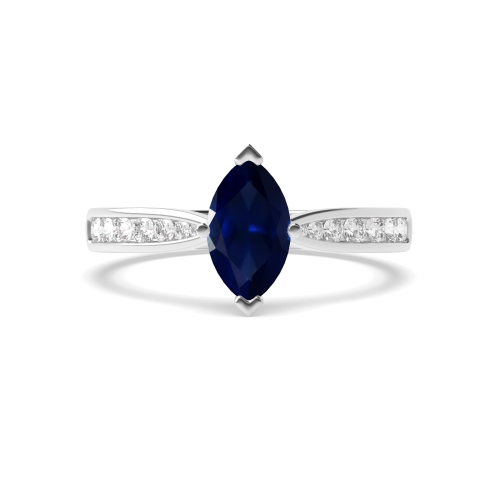 4 Prong Marquise Tapered shank Blue Sapphire Engagement Rings