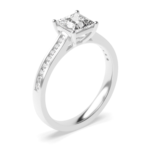 Princess Cut Side Stone On Shoulder Set Accented Diamond Engagement Ring In Gold
