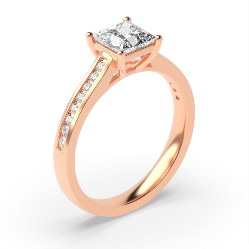 4 Prong Princess Rose Gold Classic setting Engagement Rings