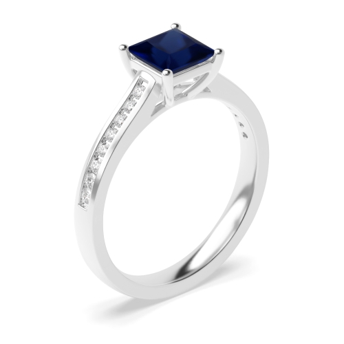 4 Prong Princess Classic setting Blue Sapphire Engagement Rings