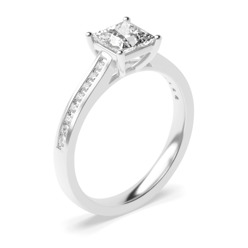 4 Prong Princess Silver Classic setting Side Stone Engagement Rings