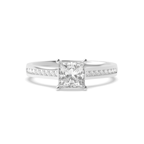 4 Prong Princess Silver Classic setting Side Stone Engagement Rings