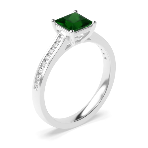 4 Prong Princess Classic setting Emerald Engagement Rings