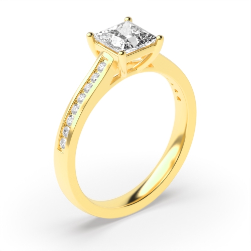 4 Prong Princess Yellow Gold Classic setting Engagement Rings