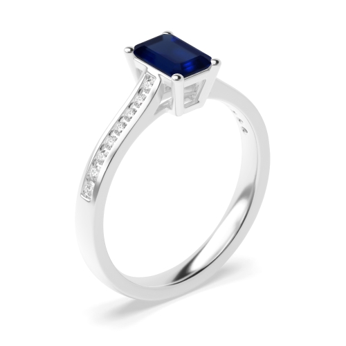 4 Prong Radiant Basket set Blue Sapphire Engagement Rings
