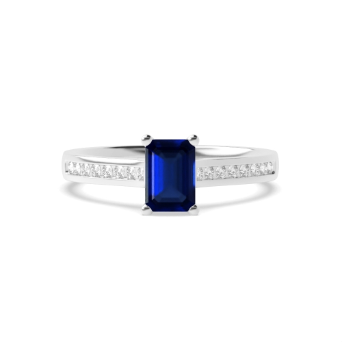 4 Prong Radiant Basket set Blue Sapphire Engagement Rings